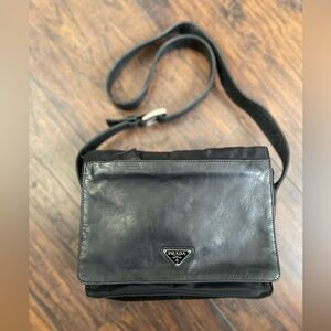 Prada Black Leather Flap Crossbody Bag